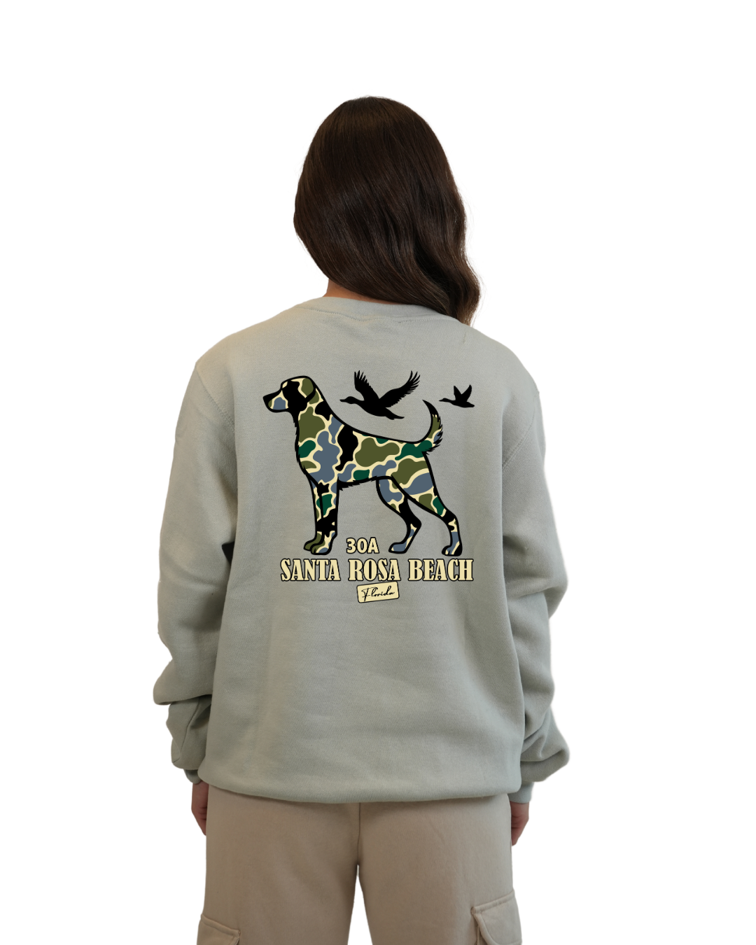 Santa Rosa Beach Dog Women Crewneck – Camouflage Edition crewneck alvinsisland.com