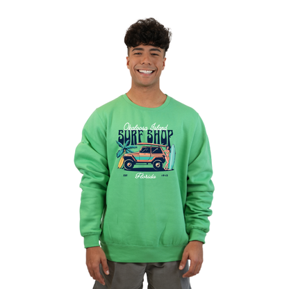 Okaloosa Island Fleece Crewneck Sweatshirt Men  with Surf Shop Front Design Style 067