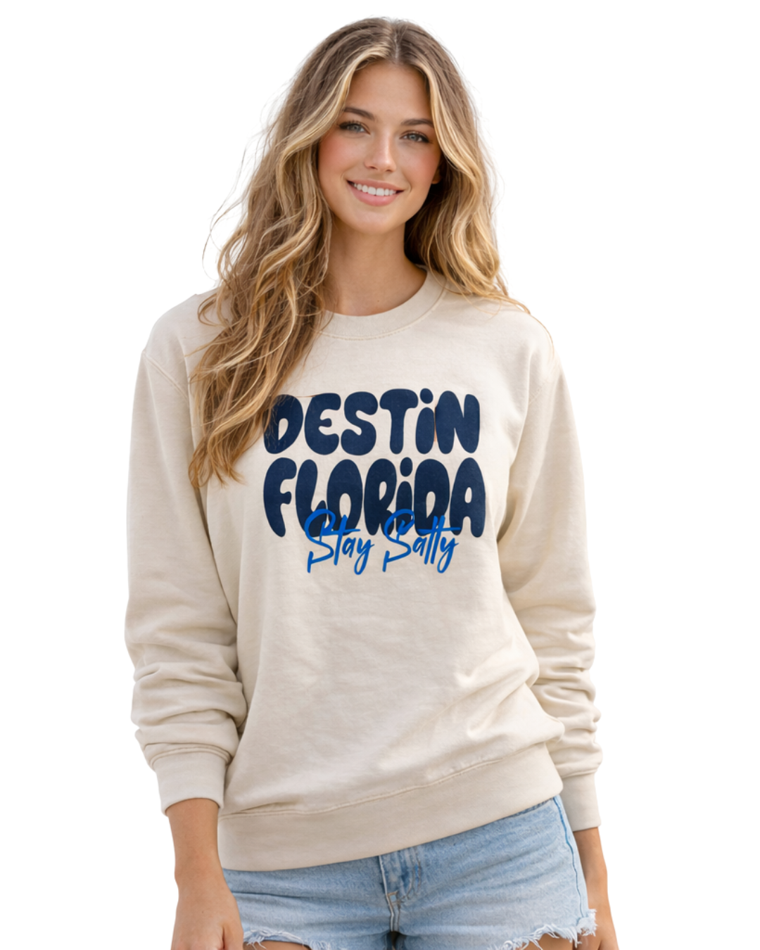 Destin, Fl City Name Women Crewneck Style AI067C crewneck alvinsisland.com Oyster S