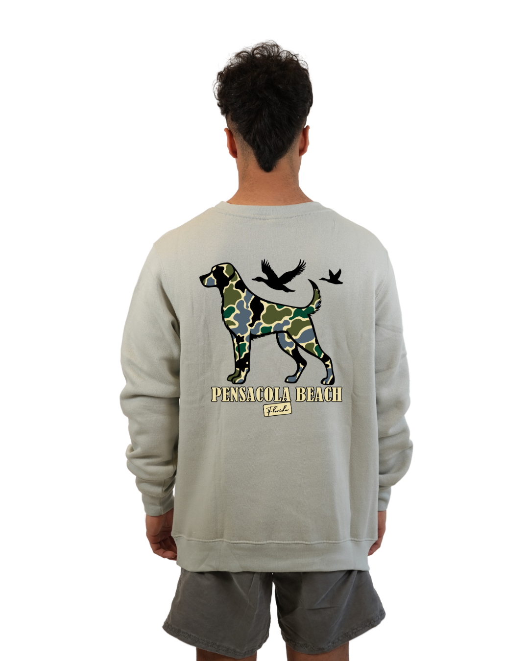 Pensacola Beach Dog Men Crewneck – Camouflage Edition