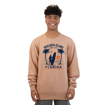 Okaloosa Island Fleece Crewneck Sweatshirt Men  with Summer Paradaise Design Style 067