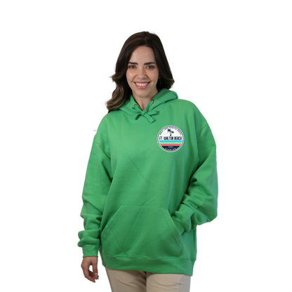 Ft. Walton Beach Pullover Hoodie Women with a a Front Pocket and back big circle 2 Palm Trees 1915 Design Style 252