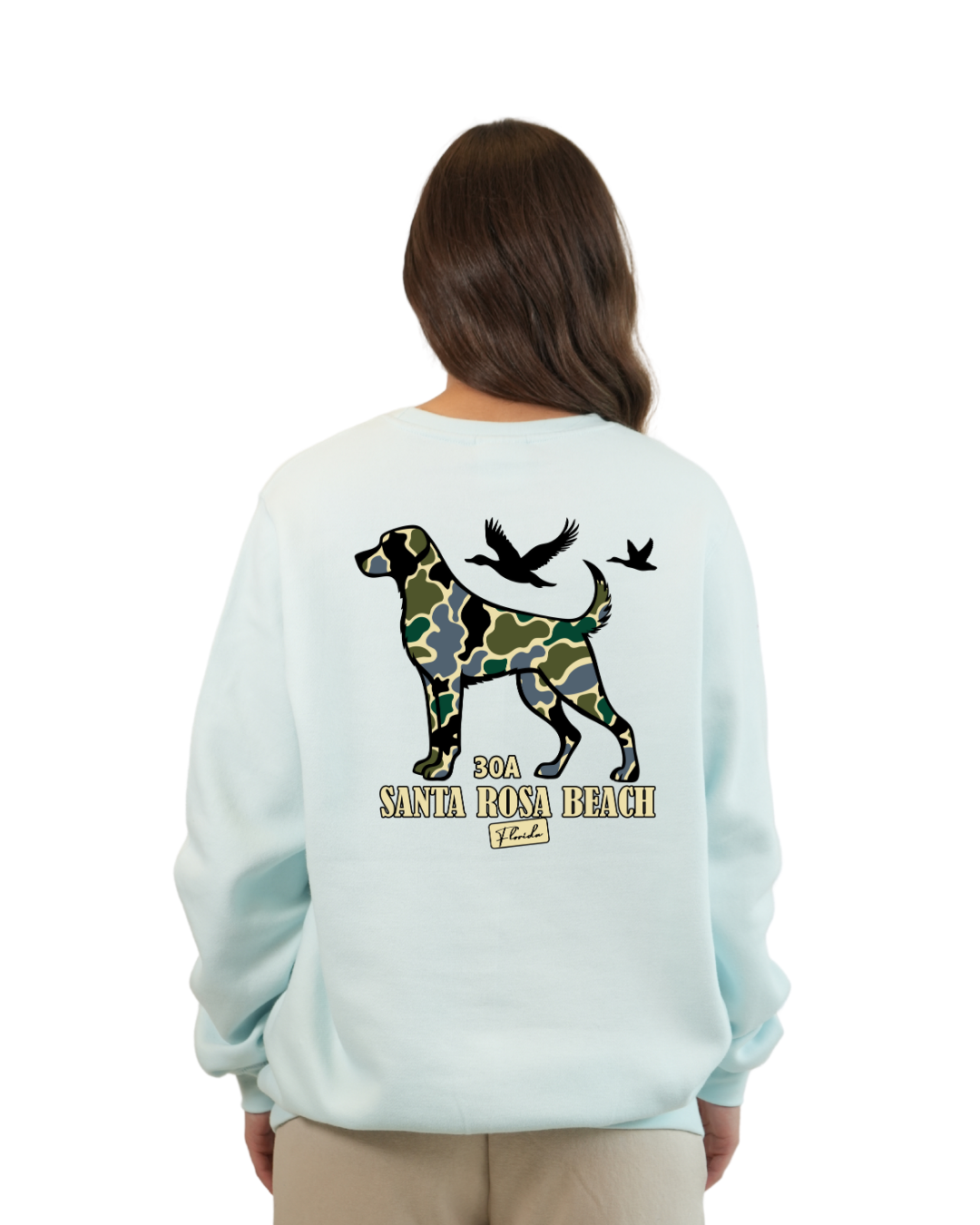 Santa Rosa Beach Dog Women Crewneck – Camouflage Edition crewneck alvinsisland.com