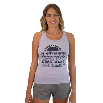 Marco Island Women Racerback Tank with Wish you Here Here Design Color Lavander Style 349