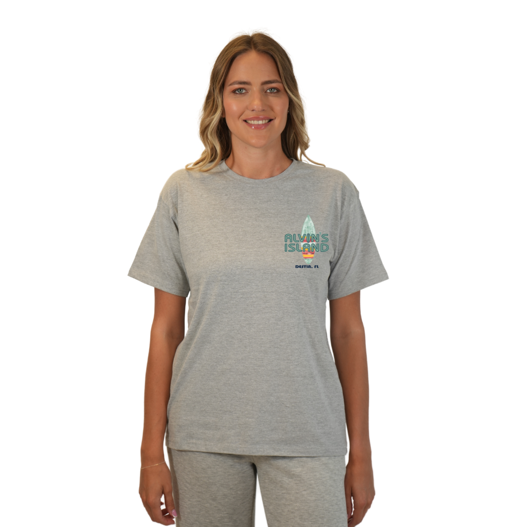 Destin Combed Cotton Women T-Shirt with a Alvin's island Surf Board Design Style CC1000