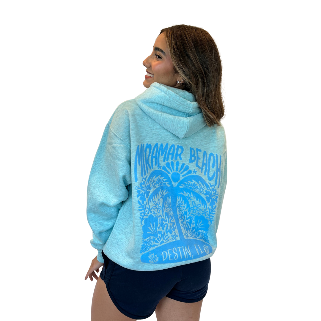 Miramar Beach with front Palm Tree pocket design and back big Design Pullover Hoodie Women Style ML200