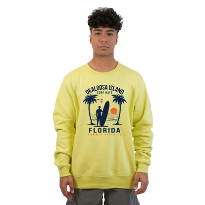 Okaloosa Island Fleece Crewneck Sweatshirt Men  with Summer Paradaise Design Style 067