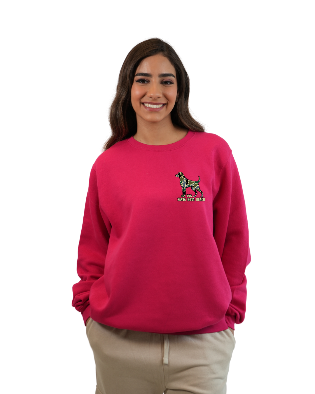 Santa Rosa Beach Dog Women Crewneck – Camouflage Edition crewneck alvinsisland.com Heliconia S