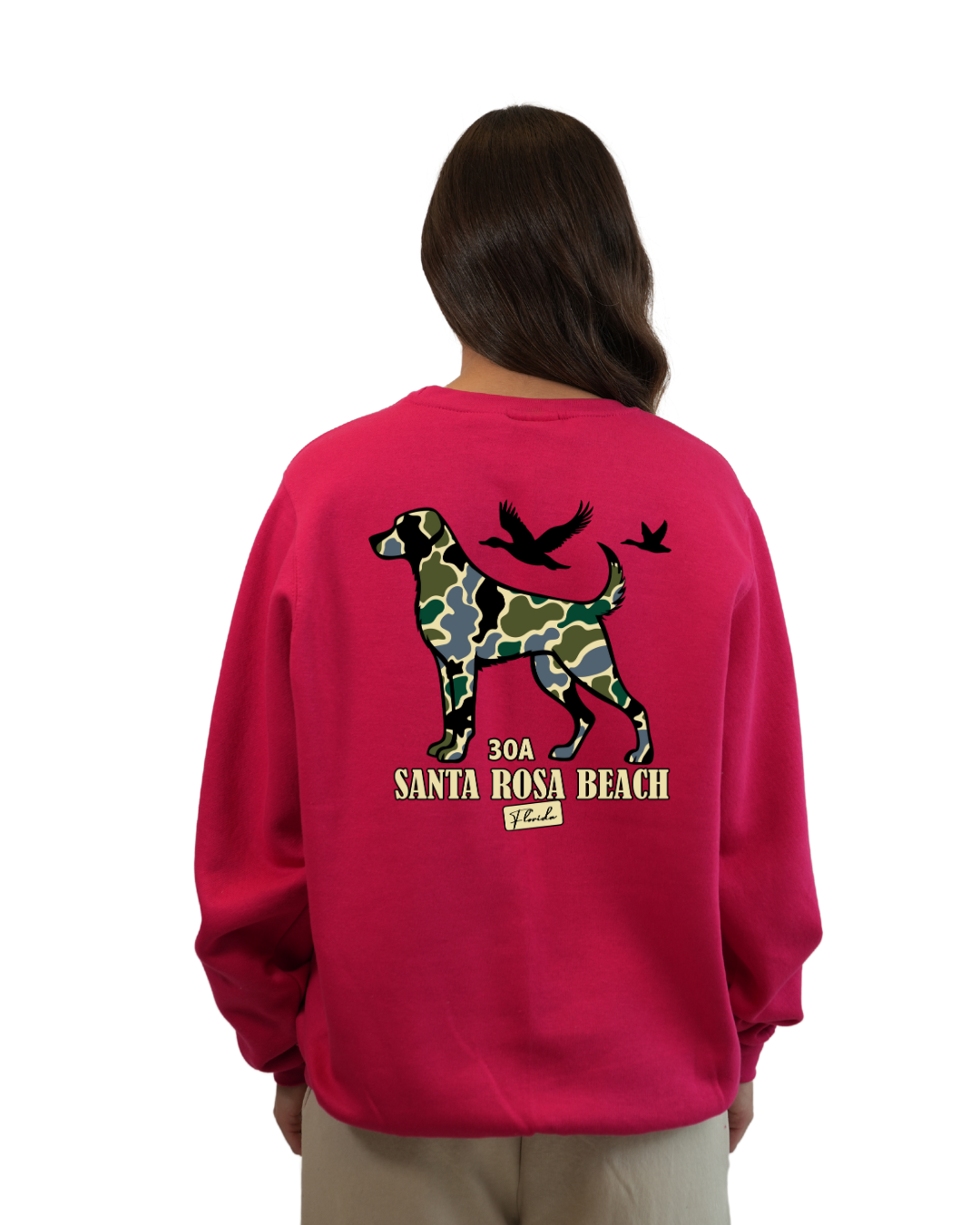 Santa Rosa Beach Dog Women Crewneck – Camouflage Edition crewneck alvinsisland.com