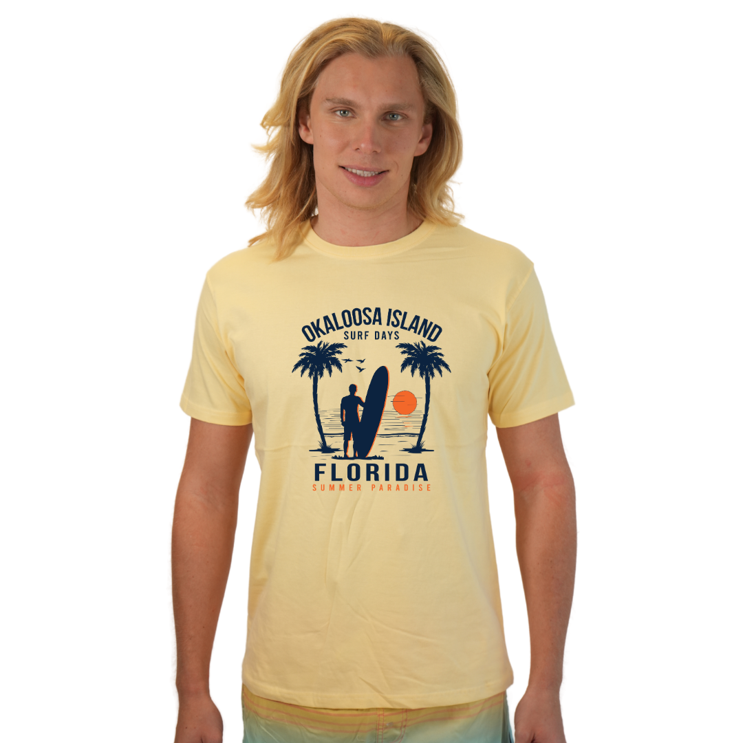 Okaloosa Island Combed Cotton T-Shirt Men with Summer Padaise Front Design Style CC1000 T-SHIRT alvinsisland.com Soft Yellow S