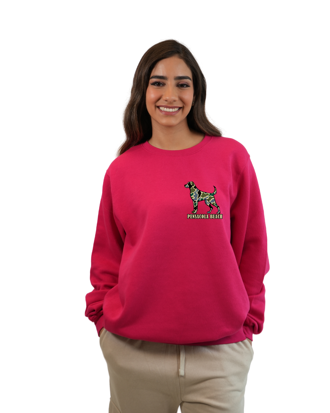 Pensacola Beach Dog Women Crewneck – Camouflage Edition