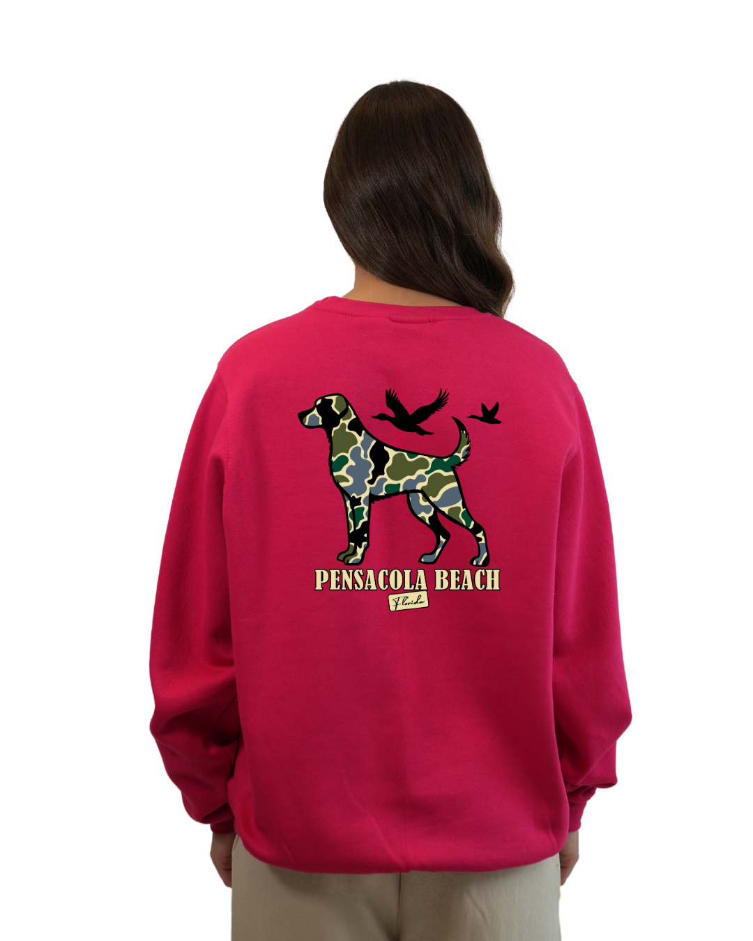 Pensacola Beach Dog Women Crewneck – Camouflage Edition
