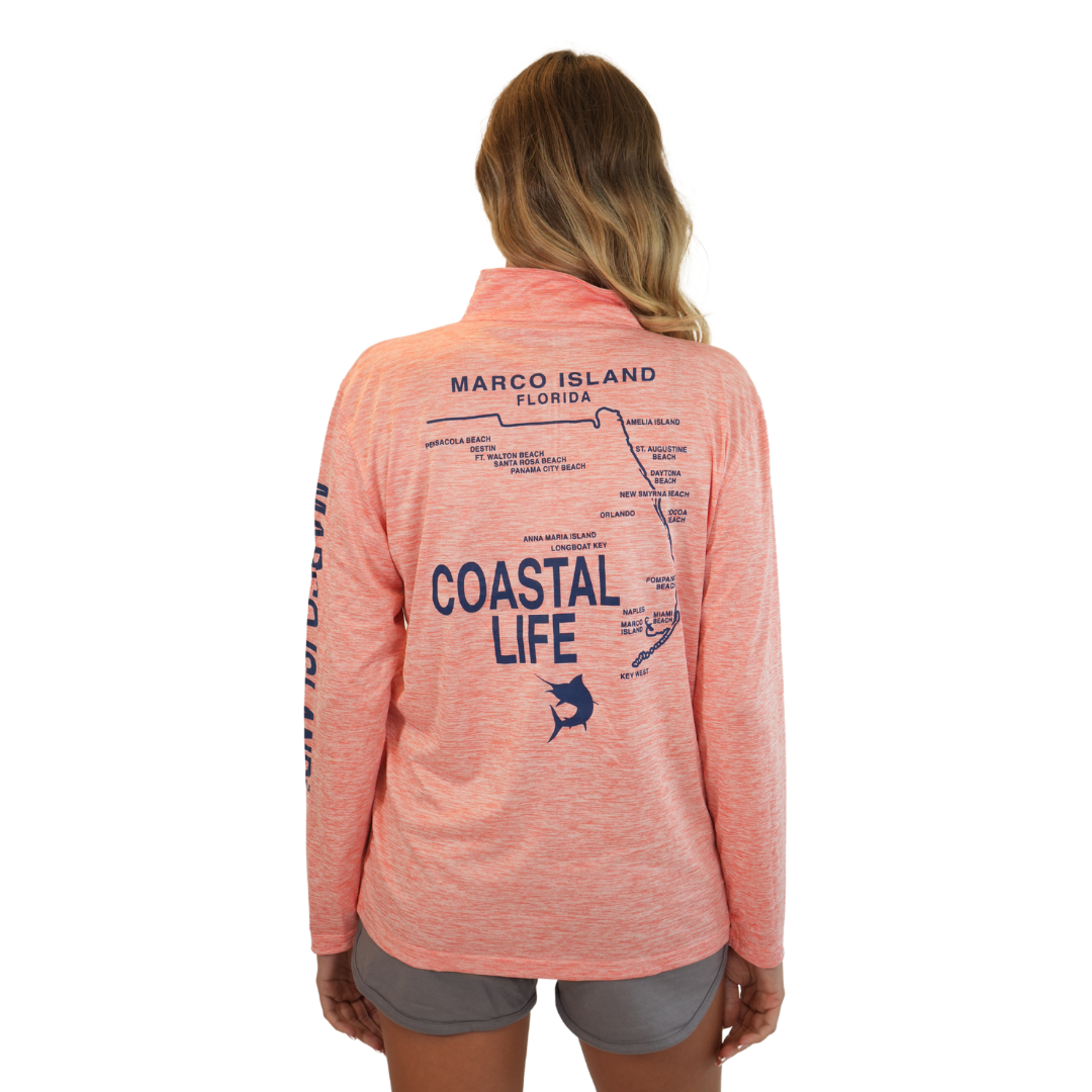 Marco Island Coastal Life Dolphin Unisex Quarter Zipper Dry Fit 30upf Sun Protection Style 14750