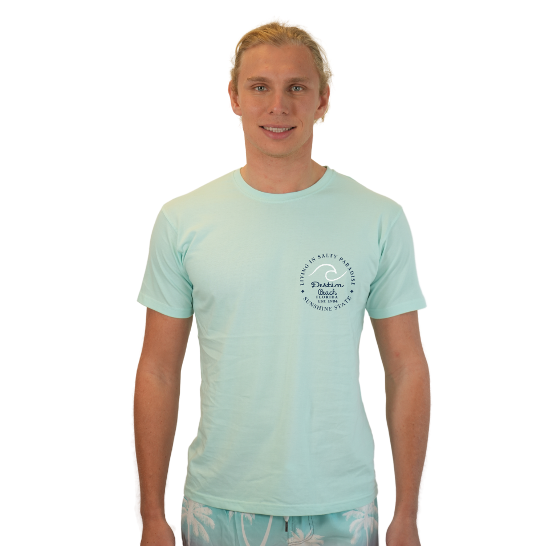 Destin Florida Combed Cotton Men T-Shirt with a Front Pocket Design and back "Living in Salty Paradise" Design Style CC1000