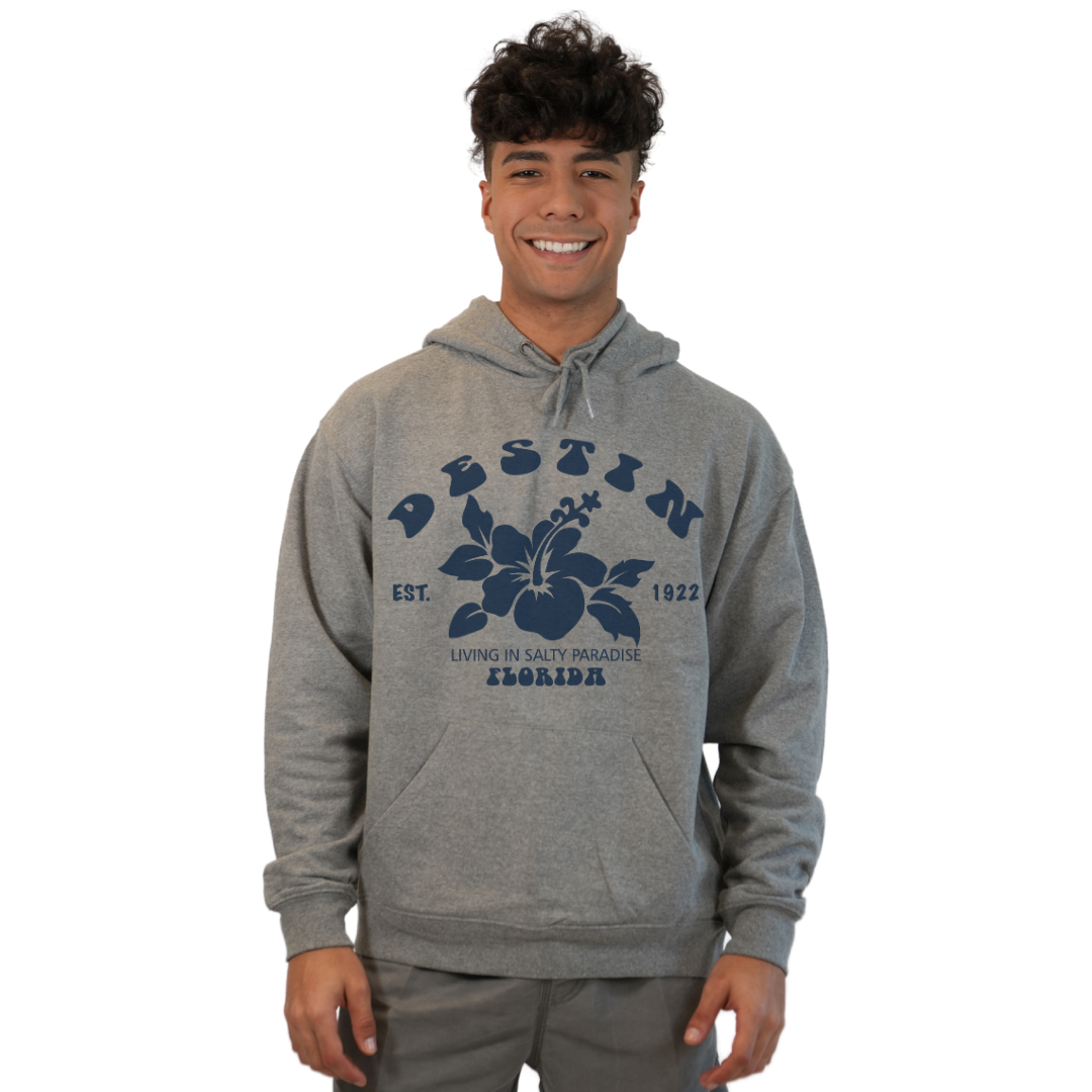 Destin Florida Pullover Hoodie Men with Big Front Hibiscus Flower Design Style 252