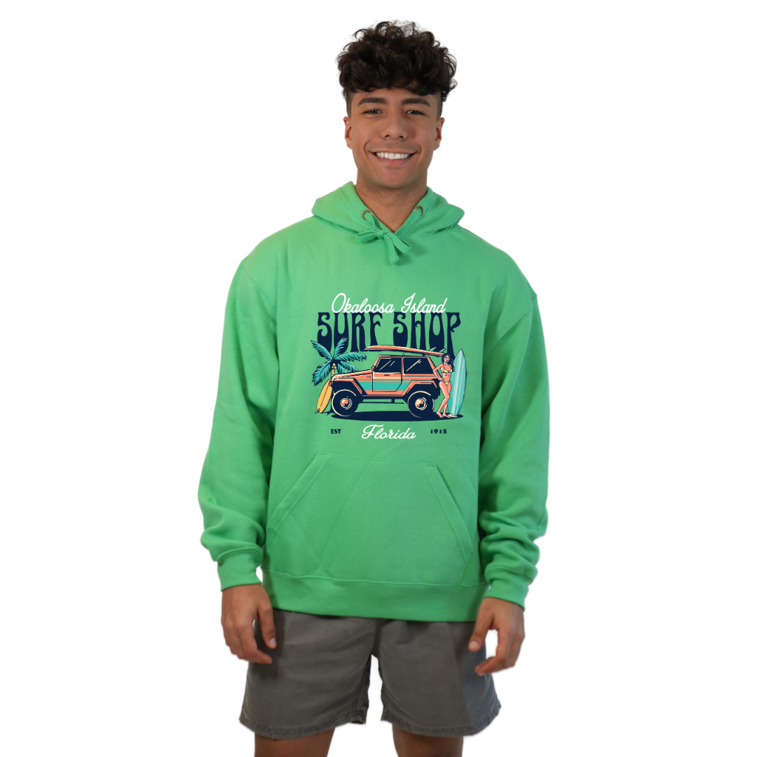 Okaloosa Island Hoodie Men  with Surf Shop Front Design Style 252