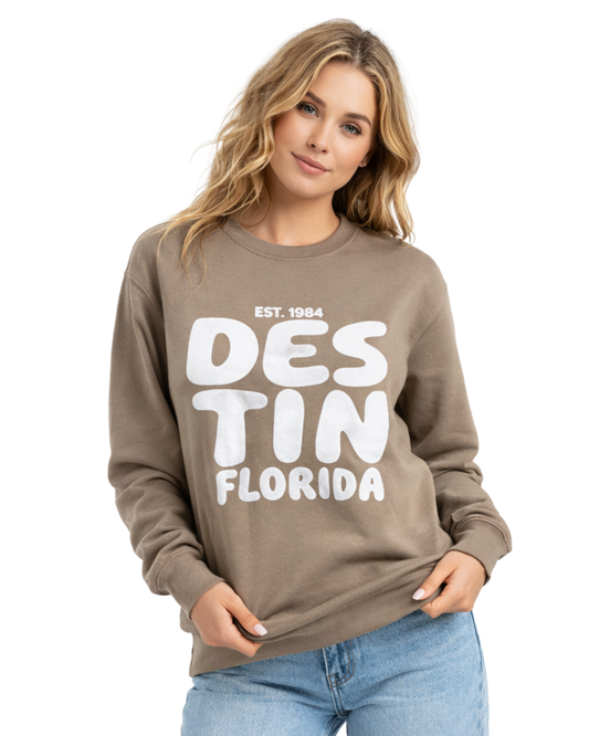 Destin, Fl City Name Women Crewneck Style AI067C crewneck alvinsisland.com Cappuccino S