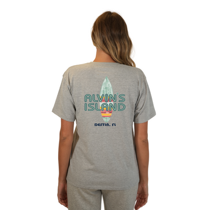 Destin Combed Cotton Women T-Shirt with a Alvin's island Surf Board Design Style CC1000