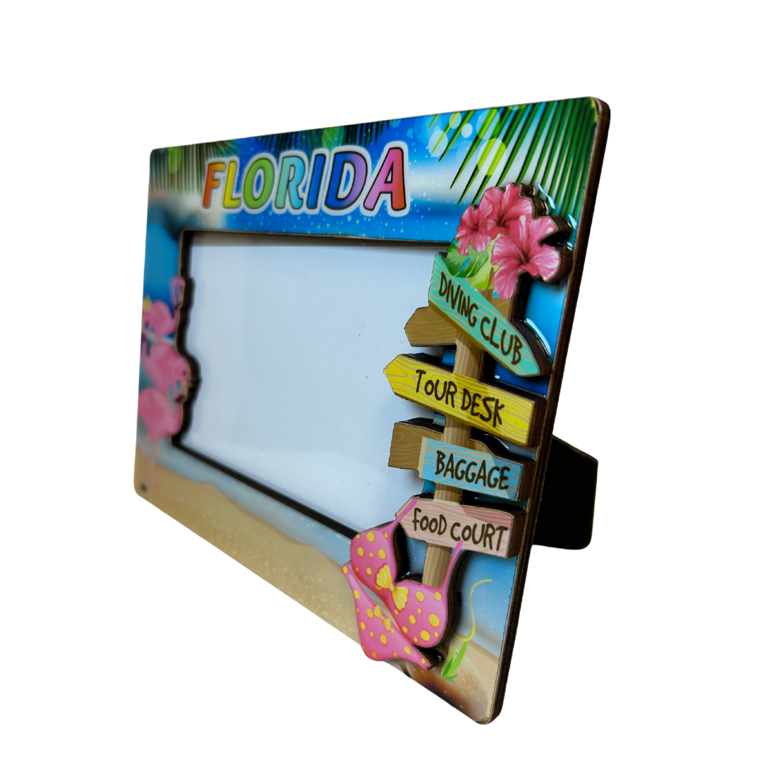 Florida Flamingo, Photo Frame Wood W/Decor 4*6