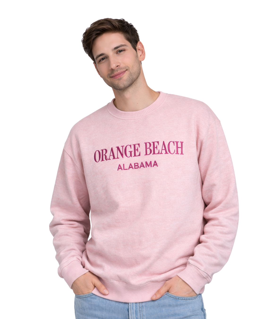 Orange Beach, AL Nantucket Crewneck – Embroidered City Name Appliqué (Style AP267AI) crewneck alvinsisland.com Ice pink S