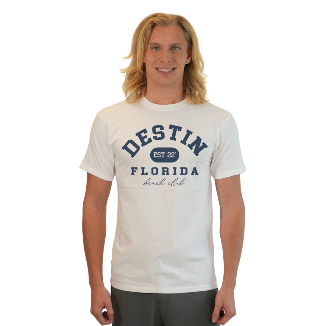 Destin Florida Combed Cotton Men T-Shirt with a Front Est. 22 Beach Club Design Style CC1000