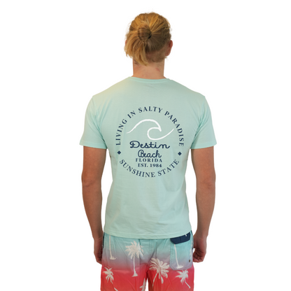 Destin Florida Combed Cotton Men T-Shirt with a Front Pocket Design and back "Living in Salty Paradise" Design Style CC1000