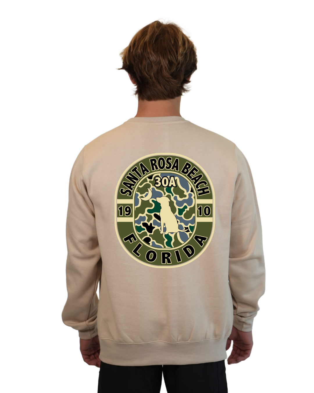 Santa Rosa Beach Dog 1984 Men Crewneck – Camouflage Edition crewneck alvinsisland.com