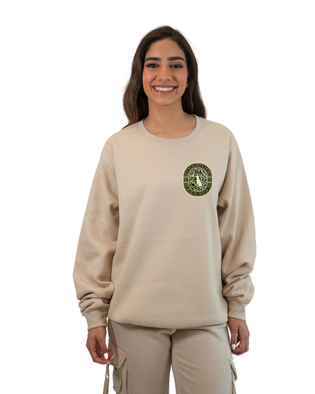 Santa Rosa Beach Dog 1984 Women Crewneck – Camouflage Edition crewneck alvinsisland.com Oyster S