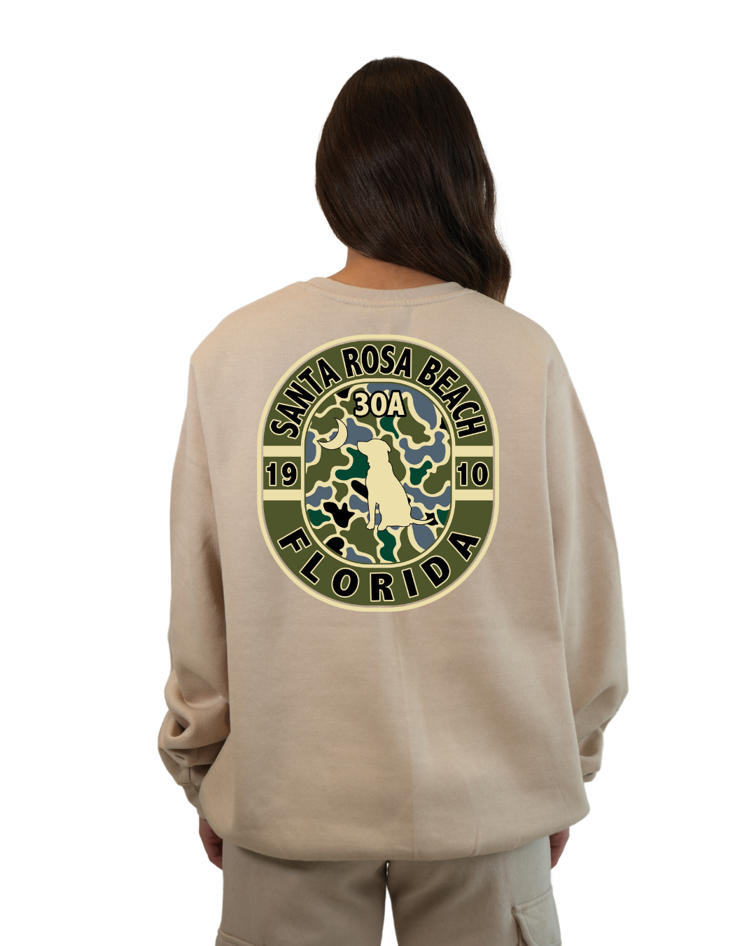 Santa Rosa Beach Dog 1984 Women Crewneck – Camouflage Edition crewneck alvinsisland.com