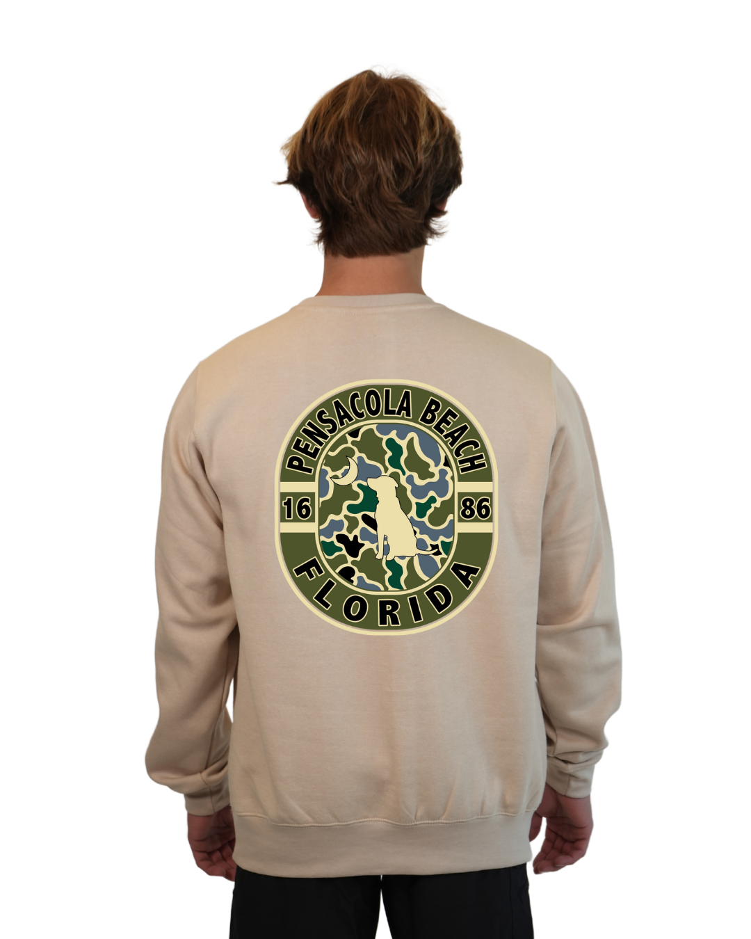 Pensacola Beach Dog 1984 Men  Crewneck – Camouflage Edition