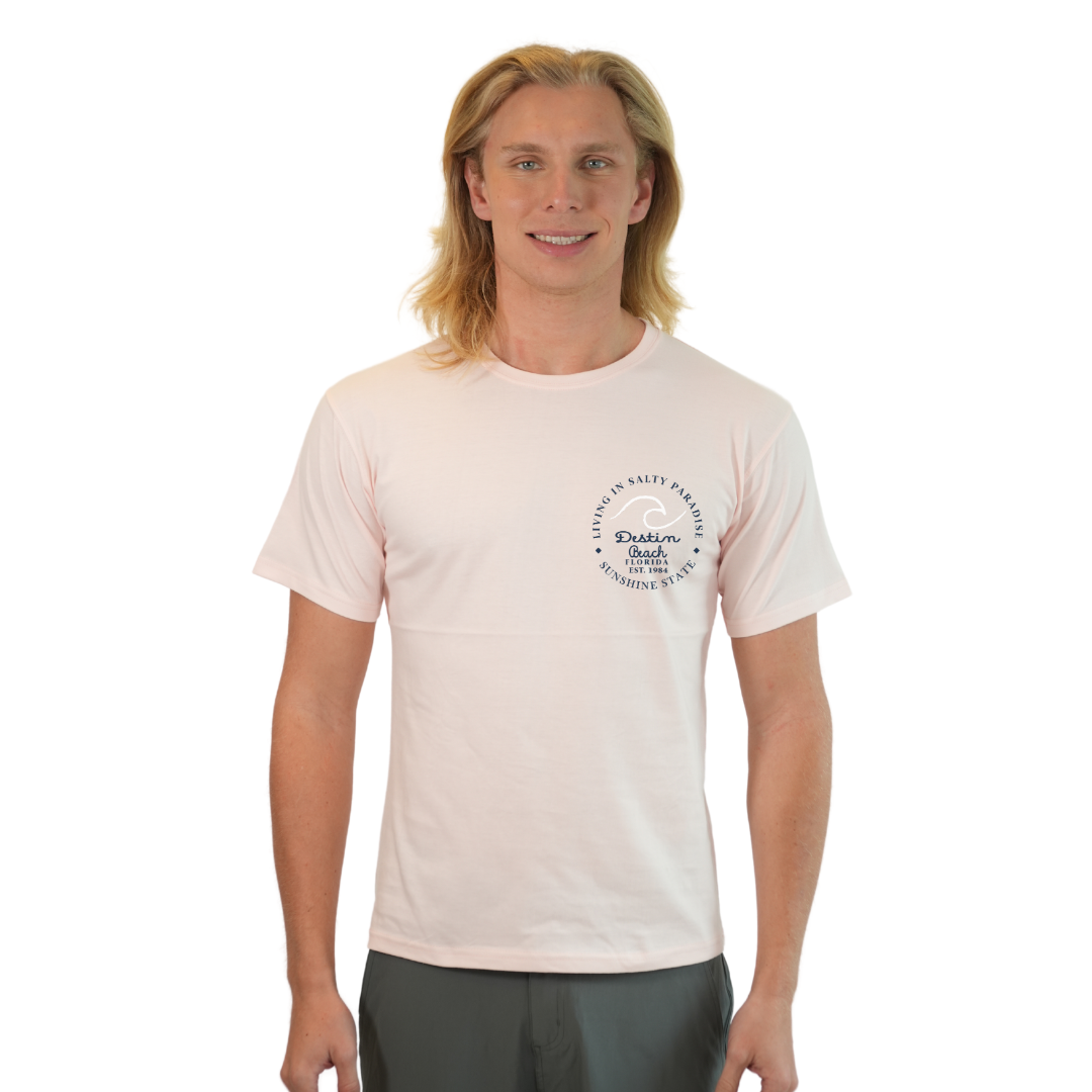 Destin Florida Combed Cotton Men T-Shirt with a Front Pocket Design and back "Living in Salty Paradise" Design Style CC1000