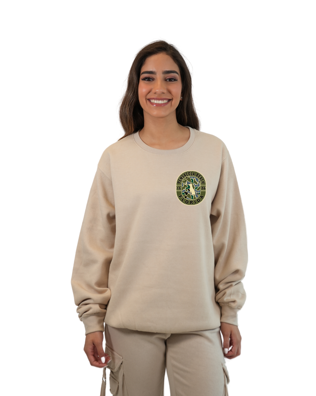 Pensacola Beach Dog 1984 Women  Crewneck – Camouflage Edition