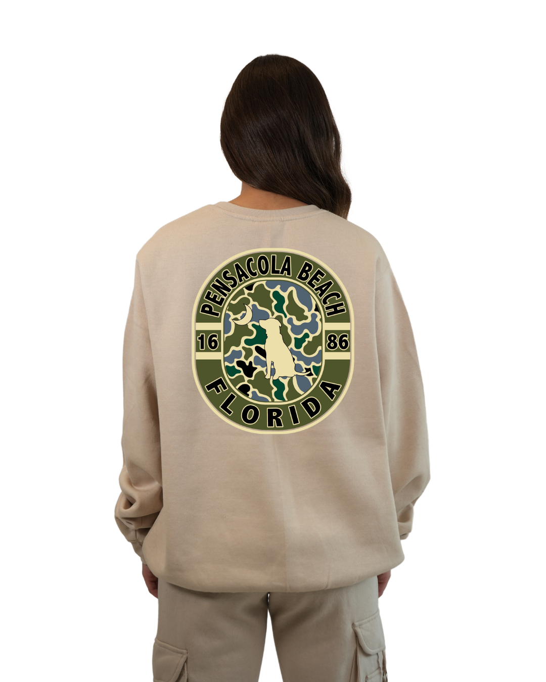 Pensacola Beach Dog 1984 Women  Crewneck – Camouflage Edition