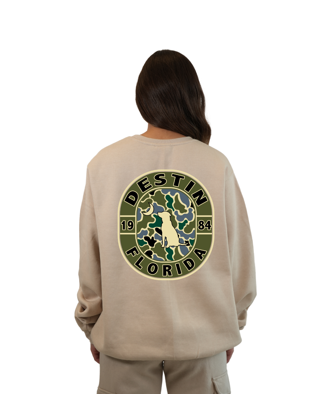 Destin Dog 1984 Women  Crewneck – Camouflage Edition