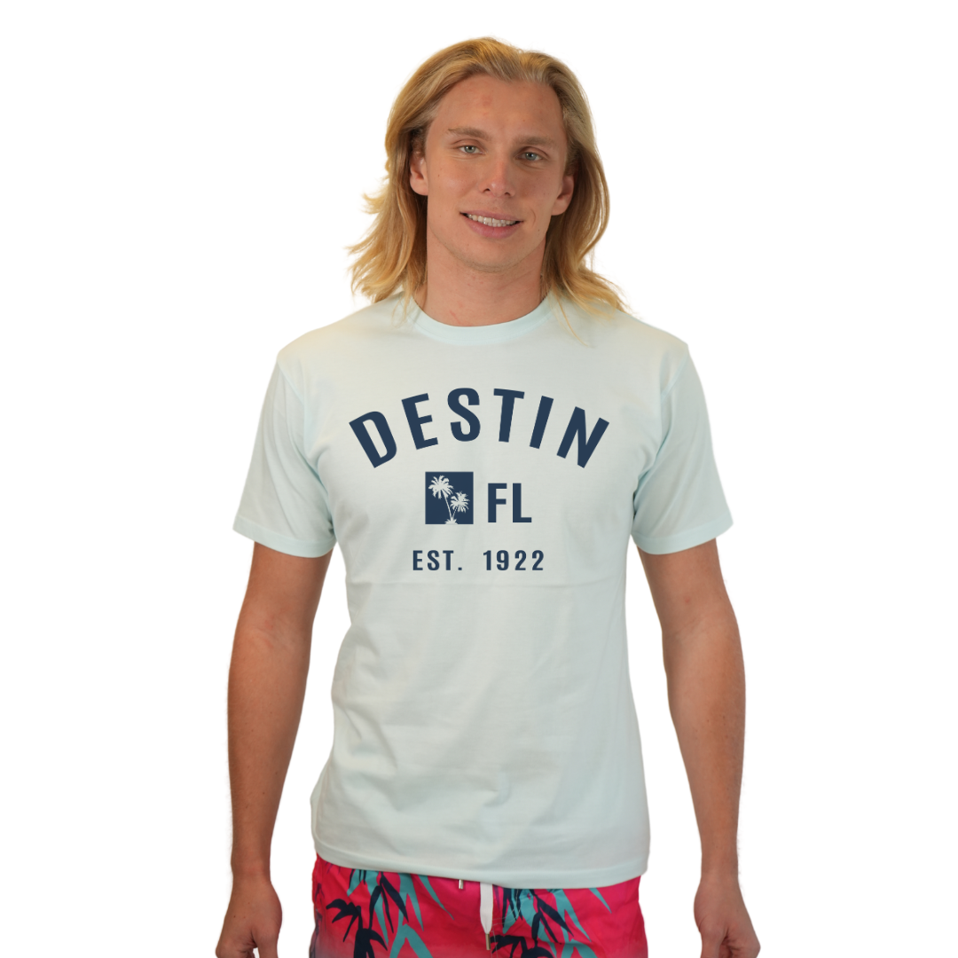 Destin Florida Combed Cotton Men T-Shirt with a Front Palm Trees FL Est. 1922 Design Style CC1000