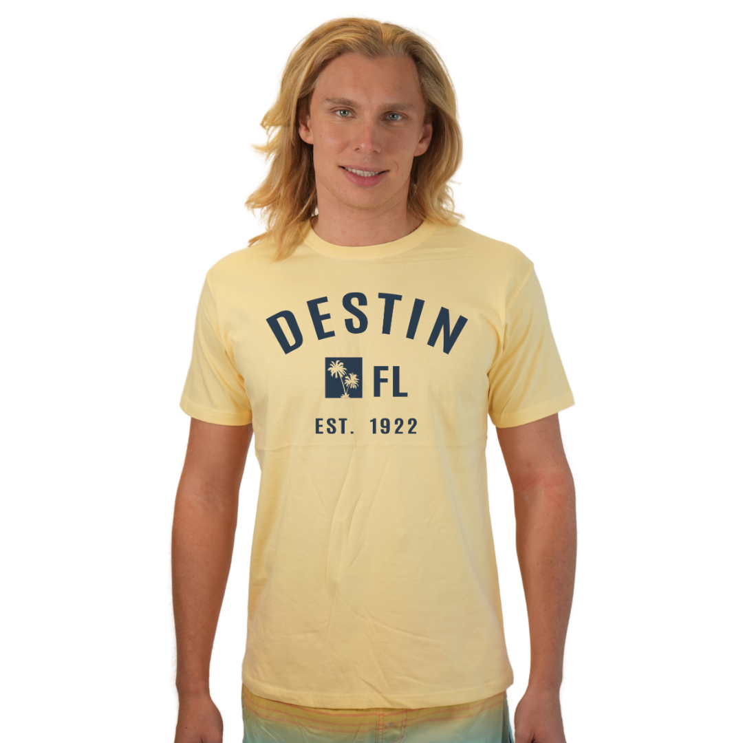 Destin Florida Combed Cotton Men T-Shirt with a Front Palm Trees FL Est. 1922 Design Style CC1000