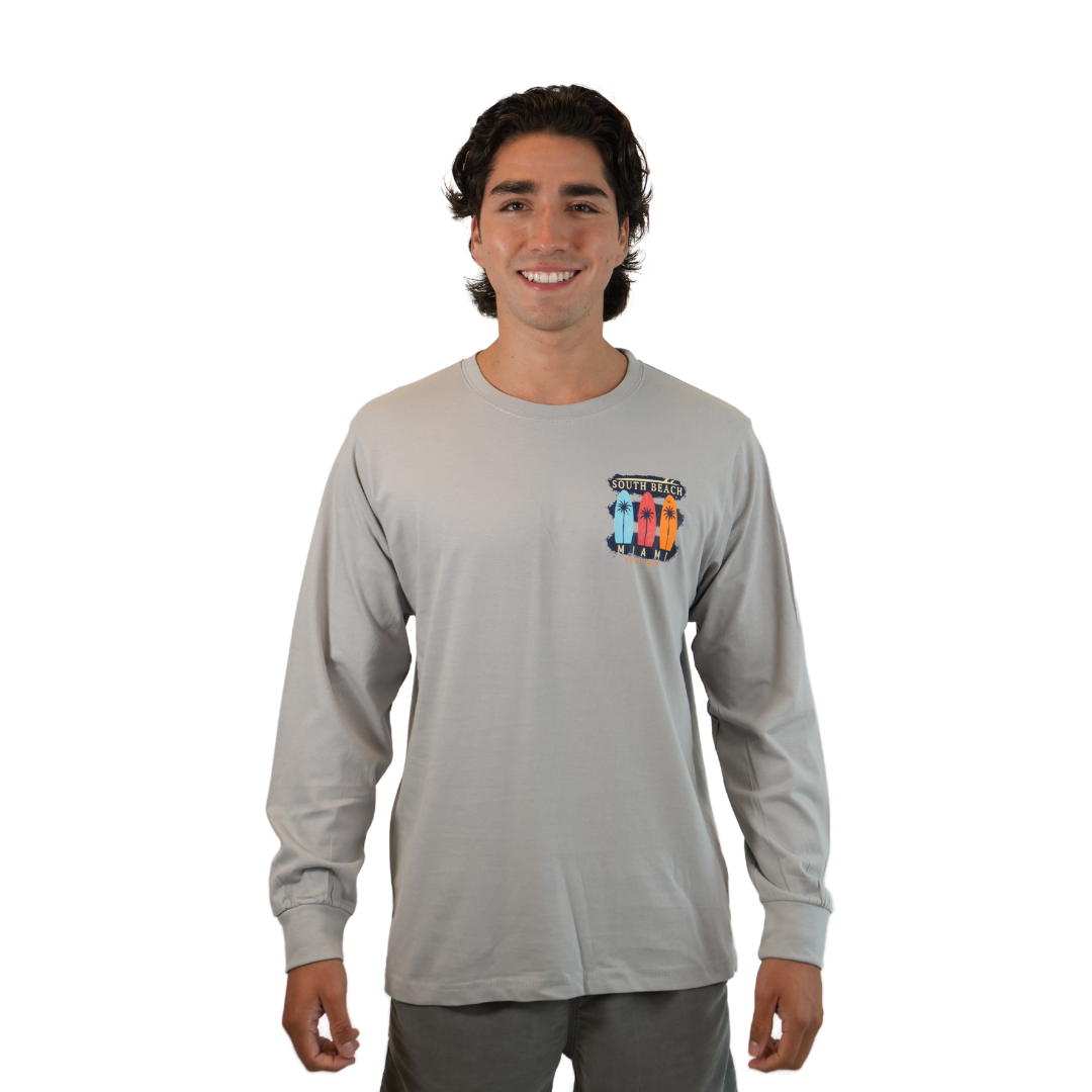 Miami South Beach Livin'Salty, Silver Unisex Lightweight Long Sleeve Style Prv001 LONG SLEEVE TEE alvinsisland.com MEDIUM SILVER