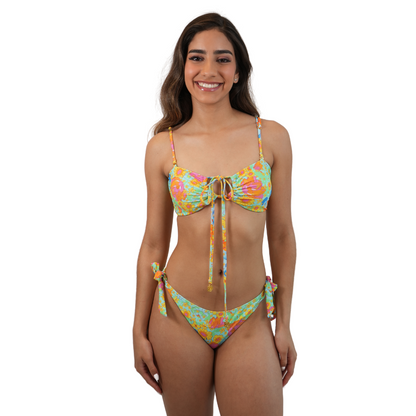 Set of Four Way Bandeau Top and Thick Tie Side Bottom Scrunch Butt Color Daisy Carnival Style 747-2705|747-6580