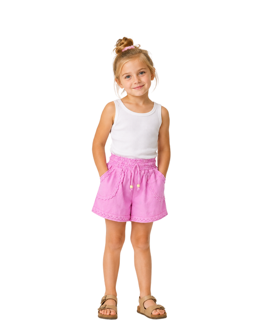 Girls Lace Trim Short With Pockets