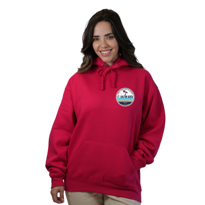 Ft. Walton Beach Pullover Hoodie Women with a a Front Pocket and back big circle 2 Palm Trees 1915 Design Style 252