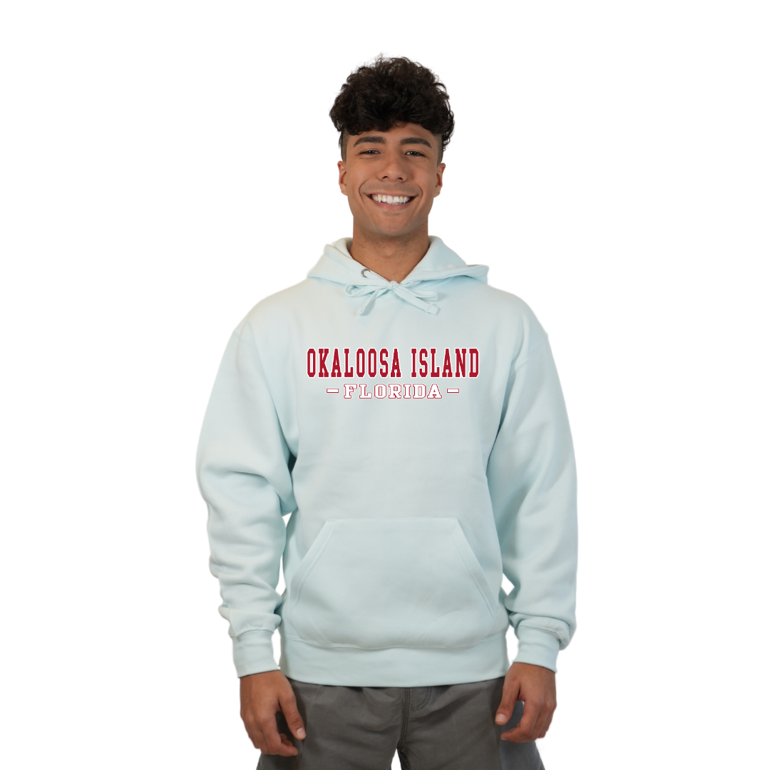 Okaloosa Island Hoodie Men with Red City Name Design Style 252