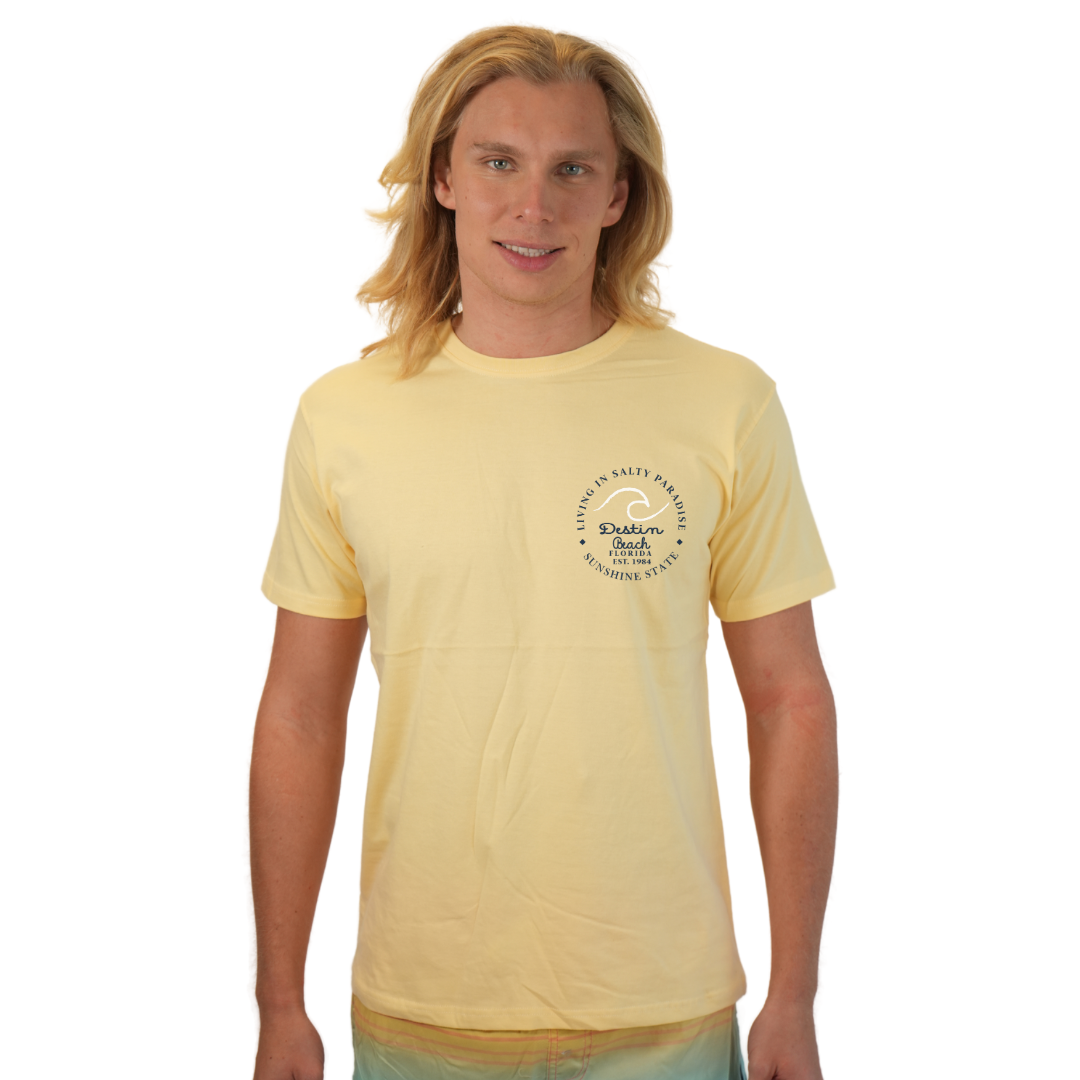 Destin Florida Combed Cotton Men T-Shirt with a Front Pocket Design and back "Living in Salty Paradise" Design Style CC1000