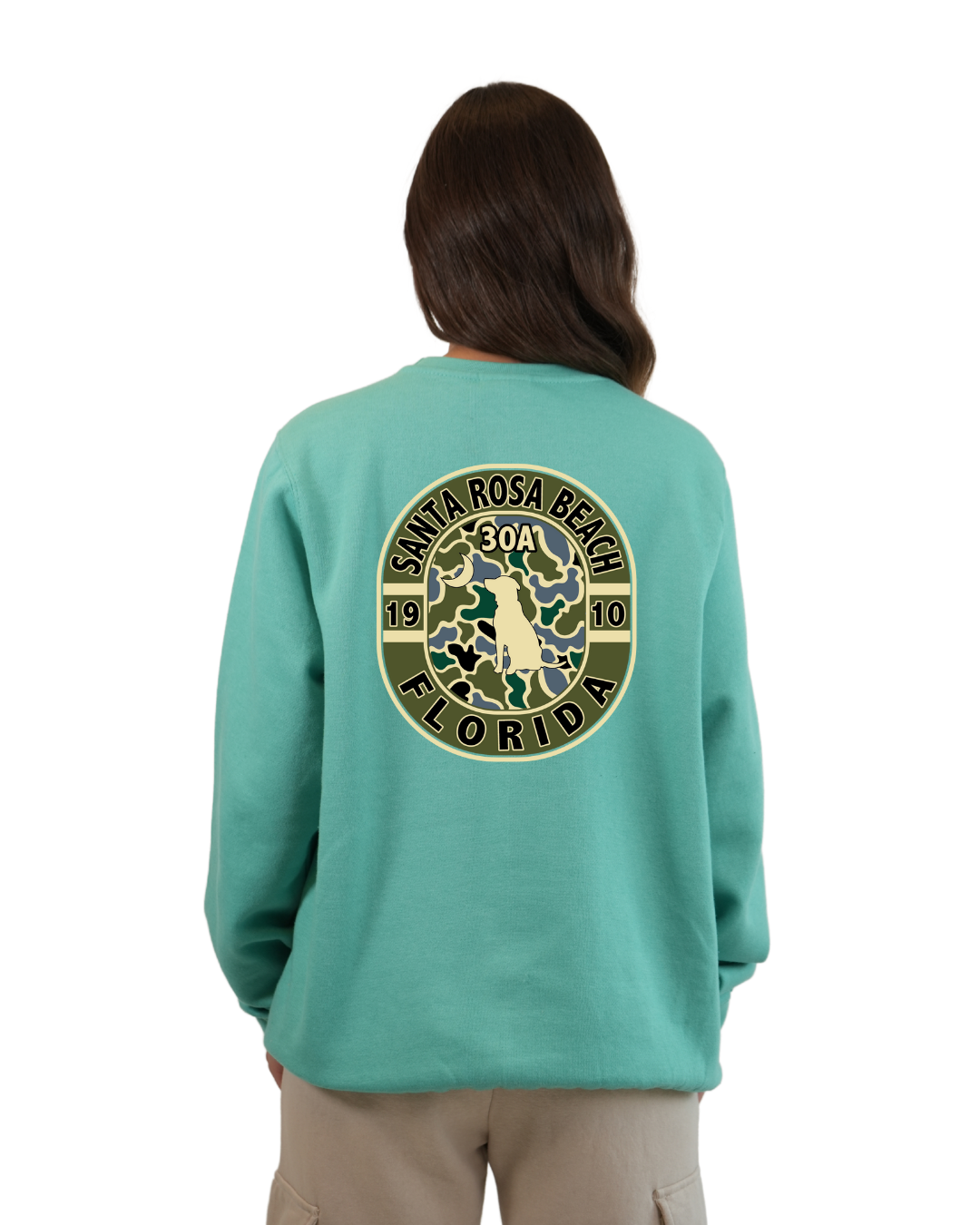 Santa Rosa Beach Dog 1984 Women Crewneck – Camouflage Edition crewneck alvinsisland.com