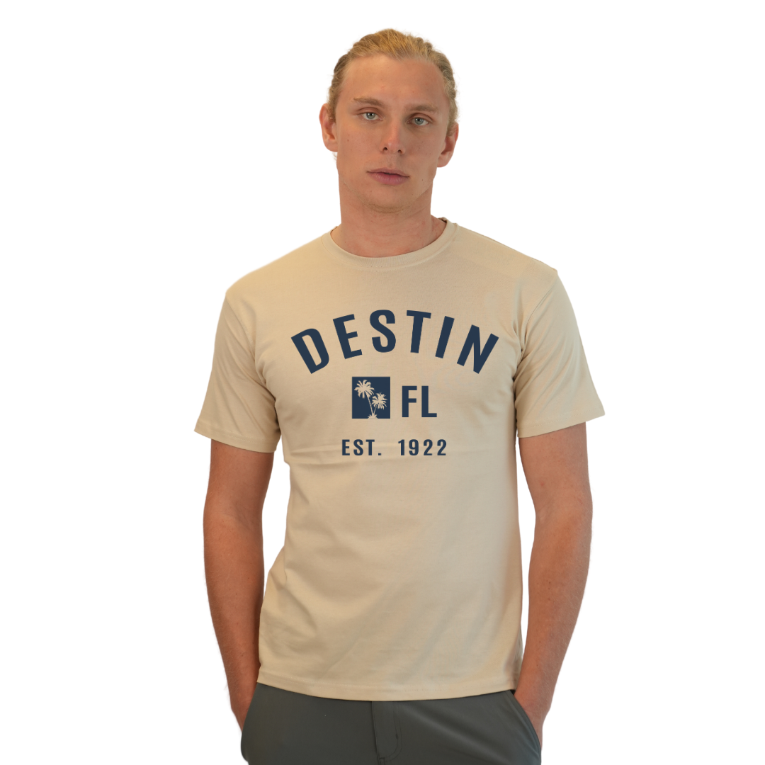 Destin Florida Combed Cotton Men T-Shirt with a Front Palm Trees FL Est. 1922 Design Style CC1000