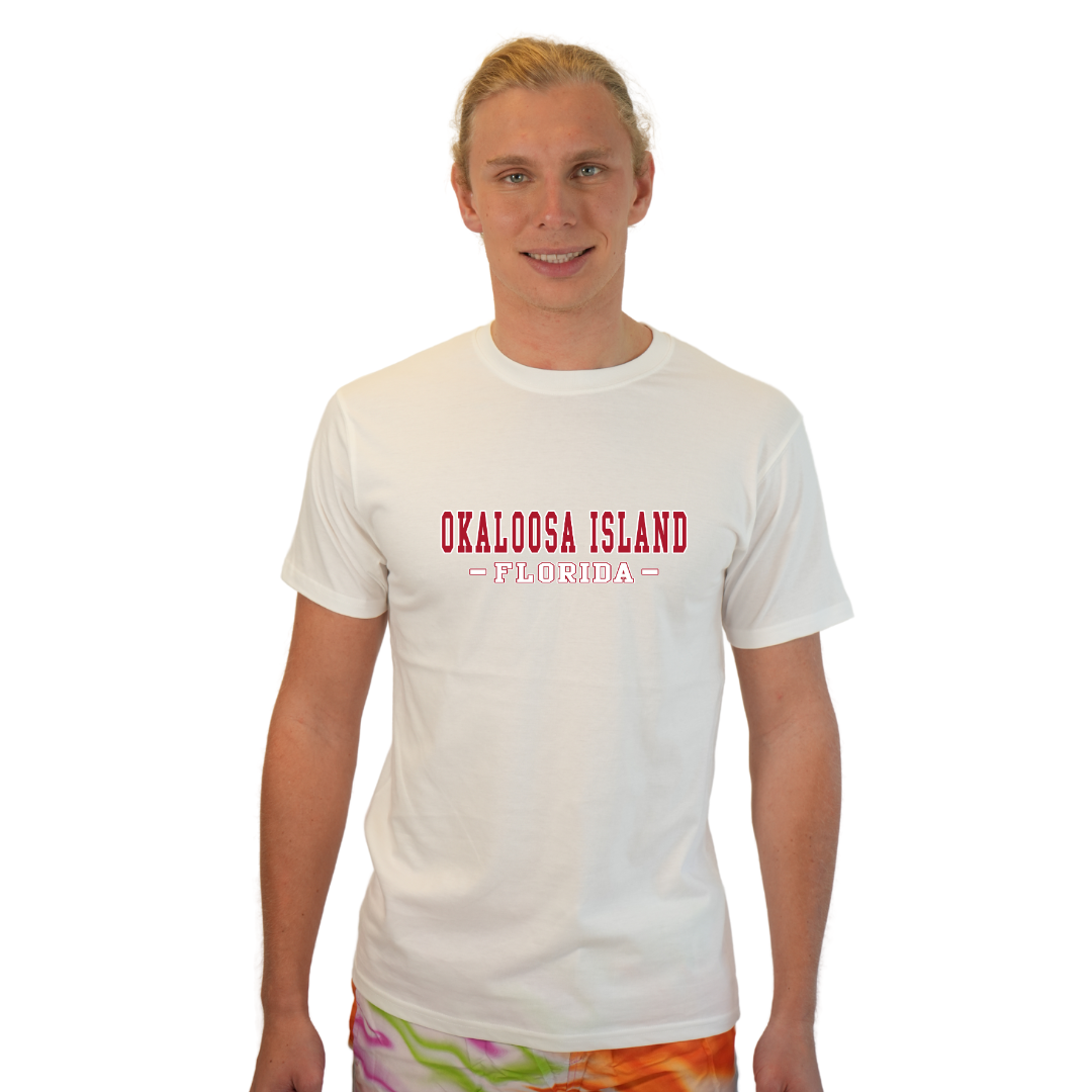 Okaloosa Island Combed Cotton T-Shirt Men with Red City Name Design Style CC1000