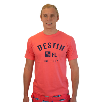 Destin Florida Combed Cotton Men T-Shirt with a Front Palm Trees FL Est. 1922 Design Style CC1000