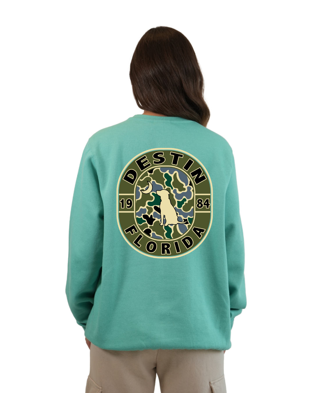 Destin Dog 1984 Women  Crewneck – Camouflage Edition