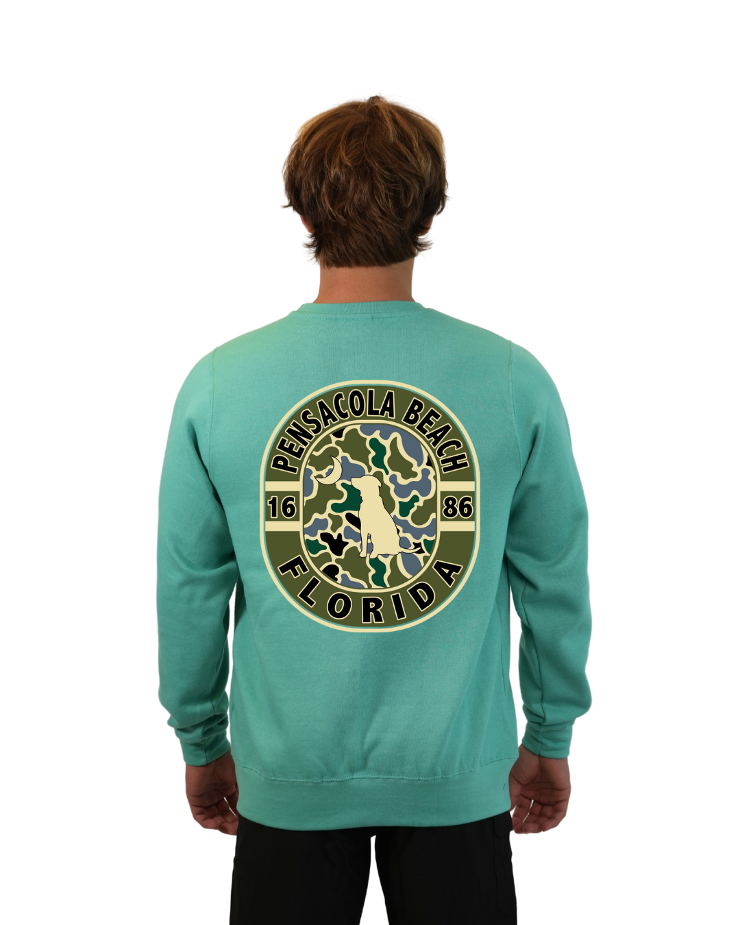 Pensacola Beach Dog 1984 Men  Crewneck – Camouflage Edition