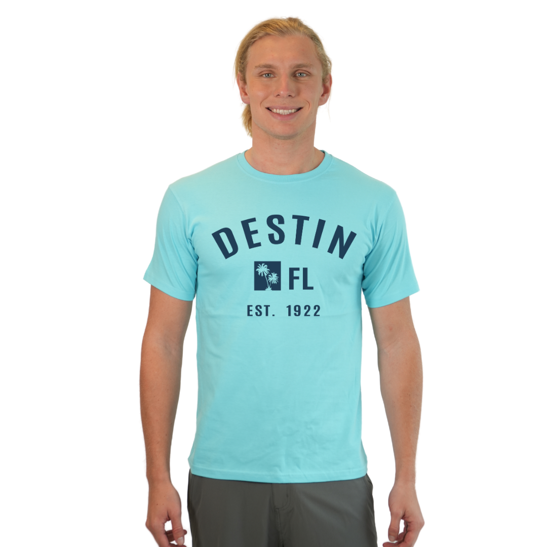 Destin Florida Combed Cotton Men T-Shirt with a Front Palm Trees FL Est. 1922 Design Style CC1000