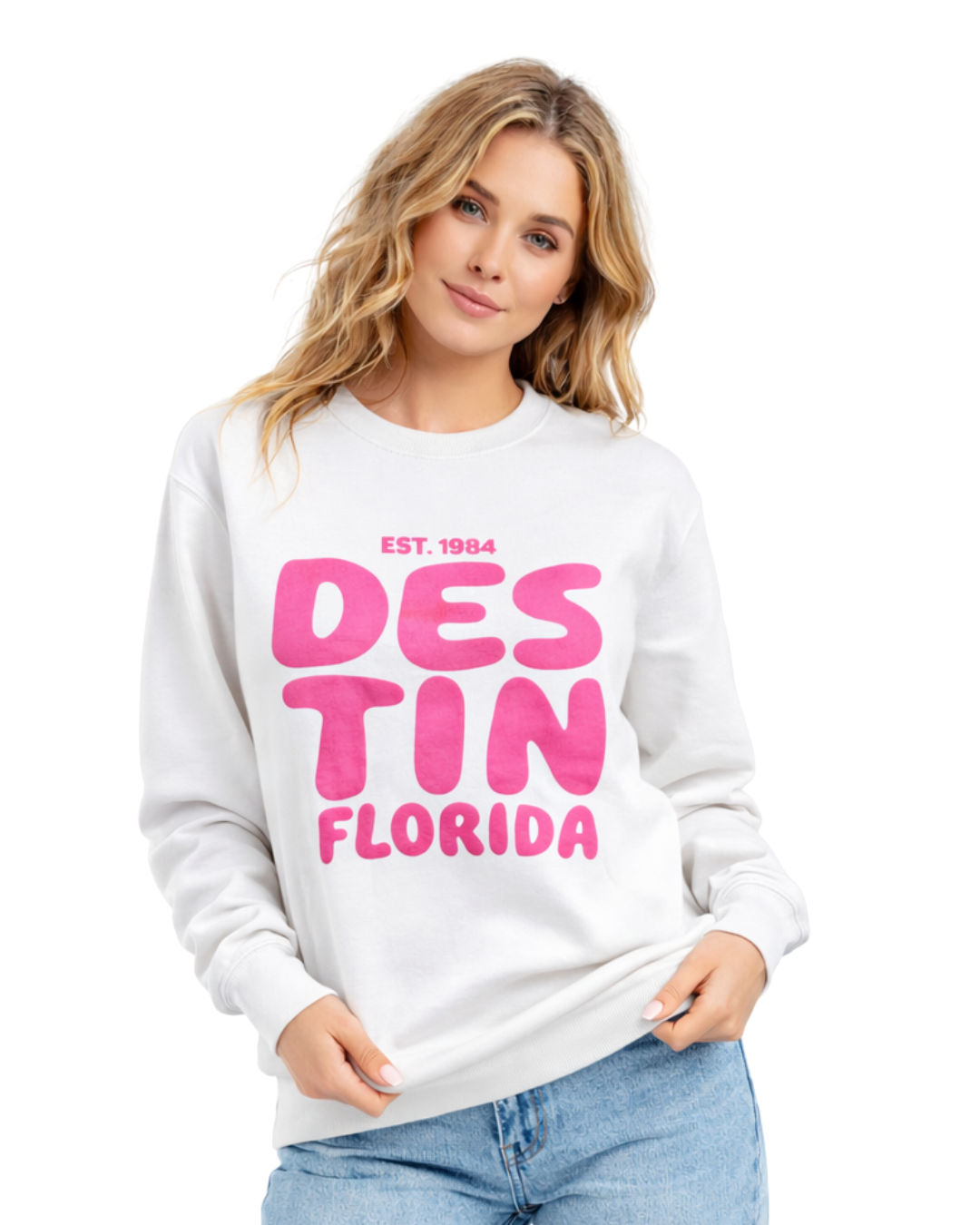 Destin, Fl City Name Women Crewneck Style AI067C crewneck alvinsisland.com White S